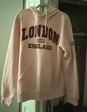 London England Graphic Print Pullover Hoodie Pink XL Pockets Drawstring Women
