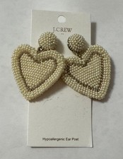 NWT J. CREW Big White Bead Heart Stud Dangle ...