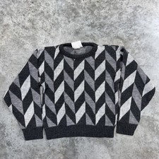Vintage Chevron Sweater Unisex Kids 10-12 Gray Acrylic Knit Pullover 80s 90s