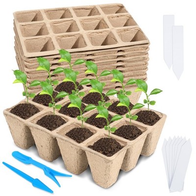 Seedling Starter Trays 10 Packs Biodegradable 120 Cells with 20 Labels & 2 Tools