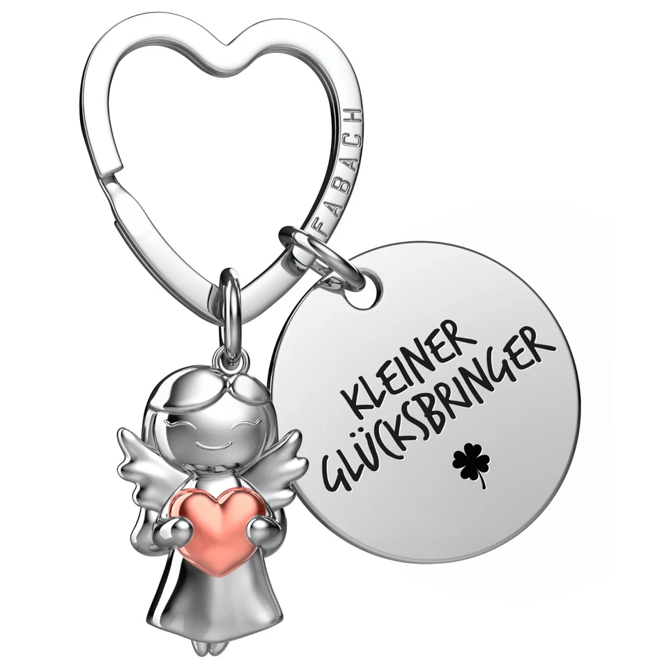 FABACH "Glücksbringer" Schutzengel Schlüsselanhänger - Schutzengel mit Herz & Gravur