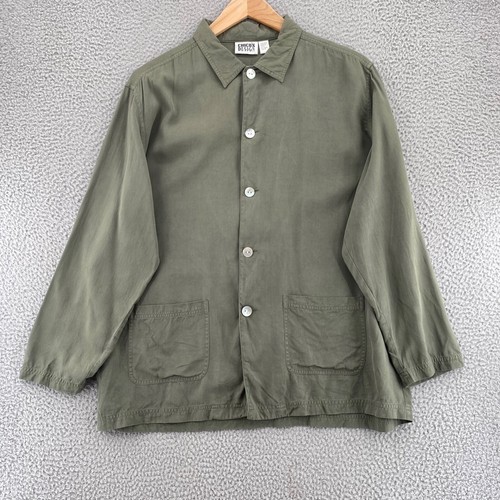 Chicos Jacket Womens 3 US Extra Large Green Silk Shacket Button Up Collar Casual