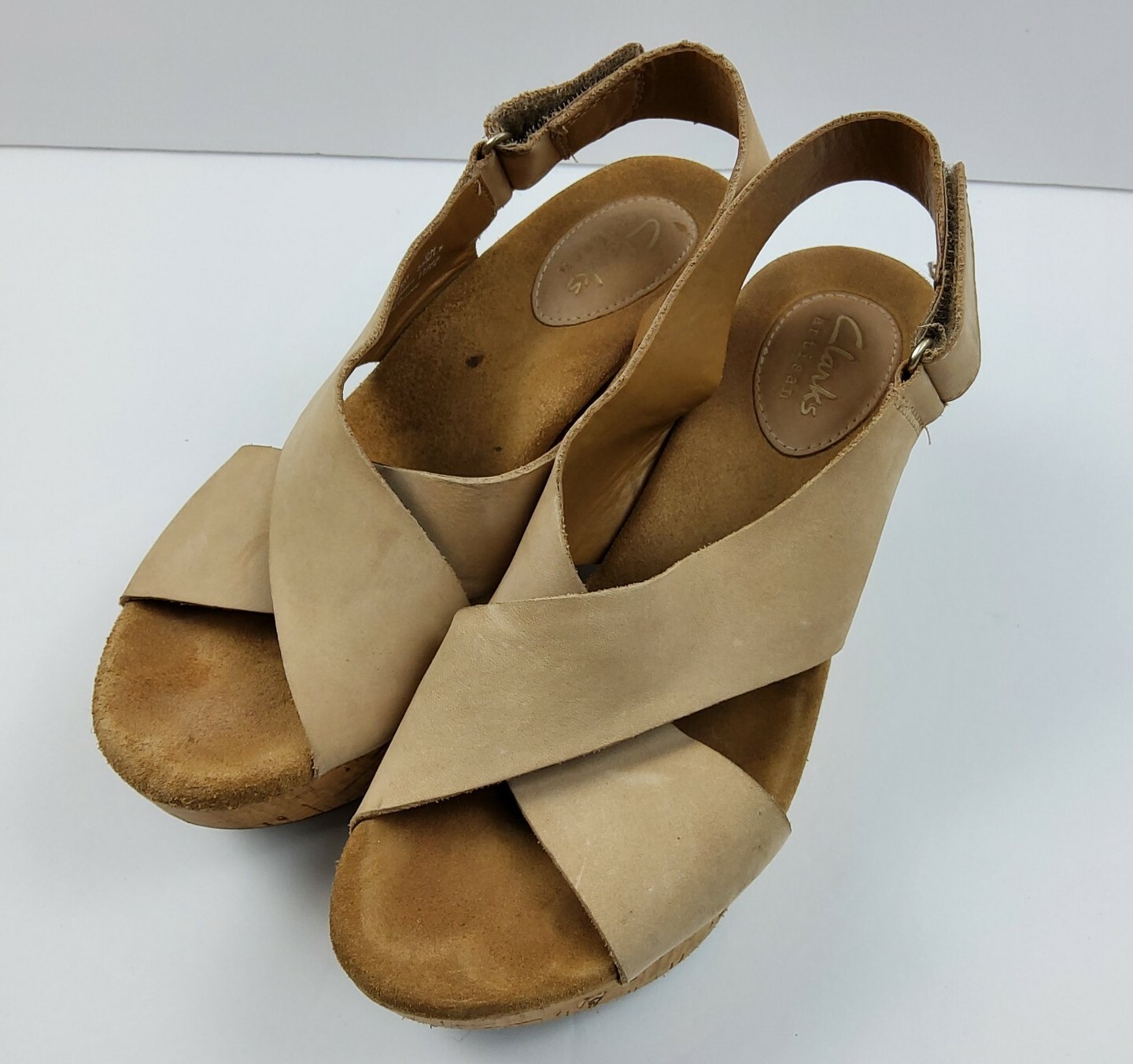 Clarks Artisan Slingback Cork Wedge Sandals Shoes Tan Size 6.5 eBay