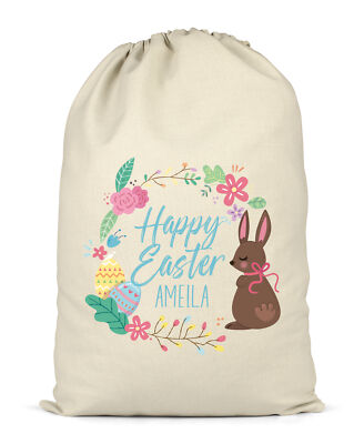 Personalisierter Frohe Ostern Sack Hase Häschen Ei Kranz Tasche XL für Geschenke Geschenke