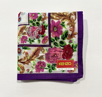 Handkerchief Vtg Kenzo Women Art Paisley Floral Cotton Pocket