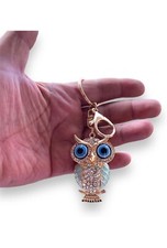 Turquoise Blue Beads With Gold Evil eye Crystal Rhinstone Owl Keychain Gift K178