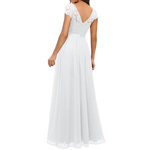 Schickes Damen Spitze Maxi Chiffon Brautjungfer formell Abschlussball Abend Hochzeit Party Kleid - Bild 20 von 34