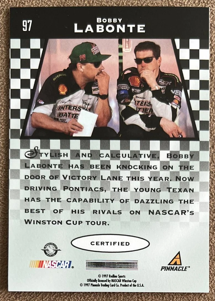 1997 Pinnacle Certified Red Burning Desire Bobby Labonte #97 NASCAR Racing - Image 2 of 2
