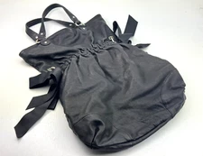 Leather Ann Taylor Loft Black Hand Bag Purse Handbag Hobo w/ Cinch Bow 16" x 13"