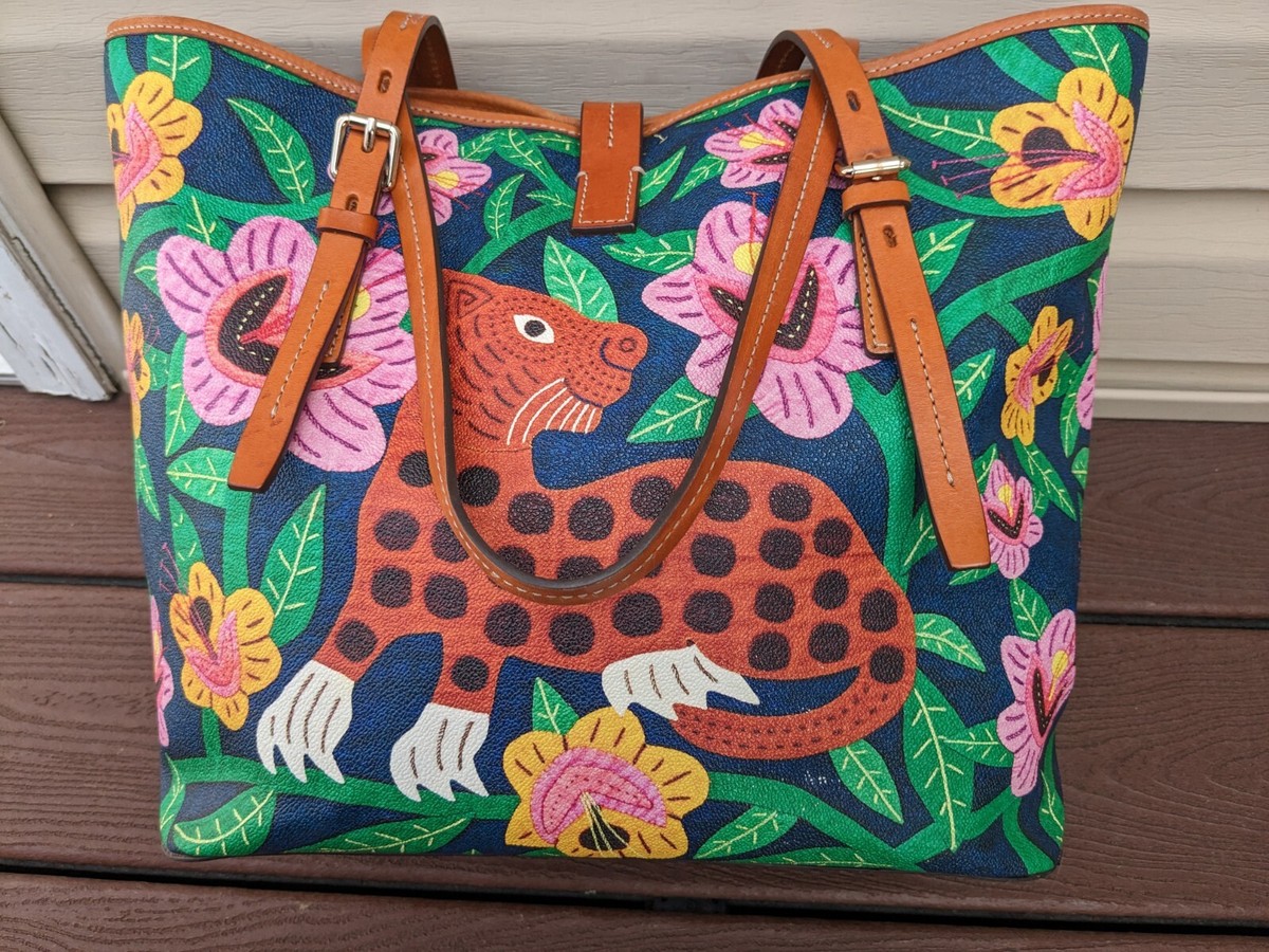 Dooney & Bourke Islamorada 🐆 Navy Dover Tote 🦜 Tropical Panama