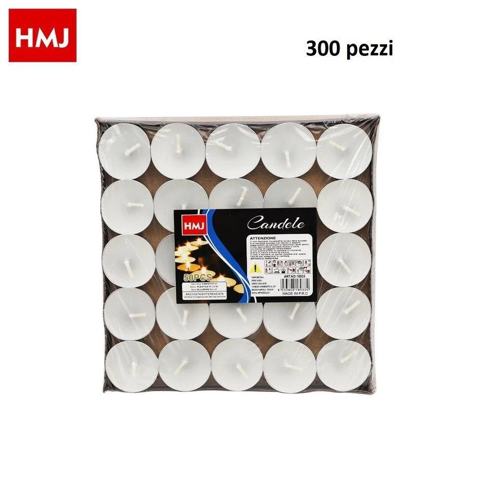 Set 300 Pezzi Candele Tonde Bianche Tealight Tea Lights Lumini hmj