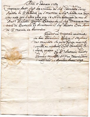 1798 COPY OF A 1769 FRENCH DOCUMENT WITH A PAPER PRESSED SEAL 9 12 X 7 ...