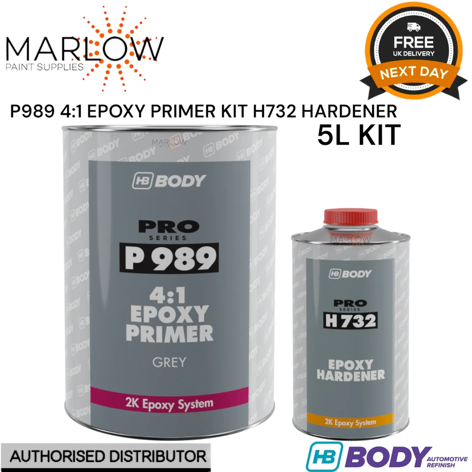 HB BODY P989 4:1 EPOXY PRIMER WITH H732 HARDENER - 5L KIT - GREY