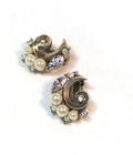 VTG Trifari Faux Pearl Clear Rhinestone Navette Earrings 1952 Patent A Philippe