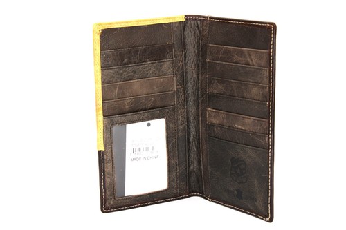 Western Bifold Wallet Coffee Checbook Genuine Leather Sheriff Star Wallet Studs - Picture 3 of 9