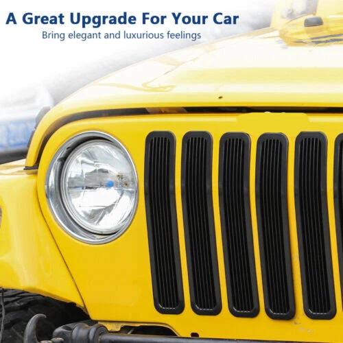 Matte Black Clip-in Front Grill Mesh Grille Insert Kit for Jeep Wrangler TJ 7PCS Foto 3 de 4