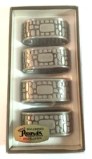 4 Mid Century Modern Napkin Rings MCM Norway Mastad Vintage Four Pewter Gullsmed