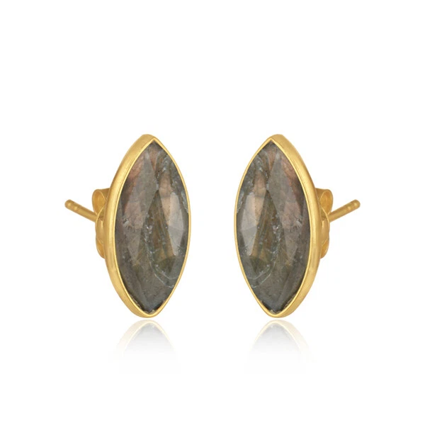 Aretes de piedras preciosas de labradorita chapados en oro 925 joyas famosas Foto 2 de 3