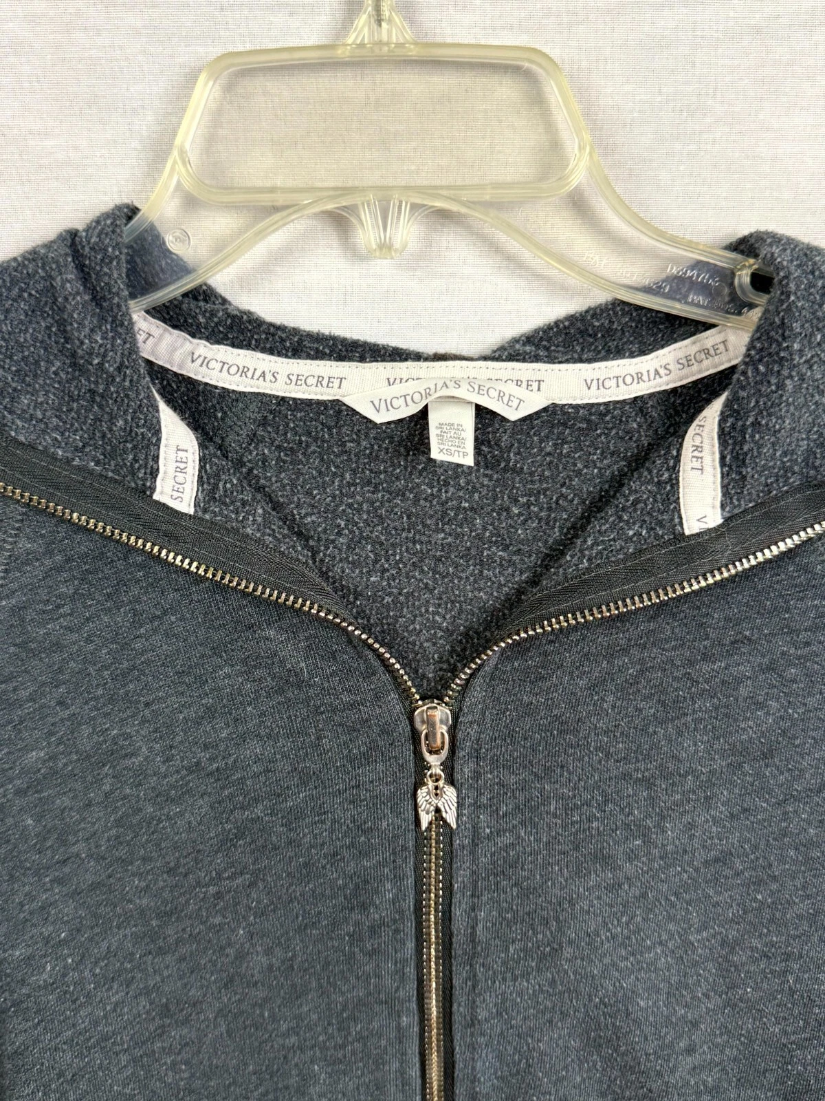 UNDERCOVER Victoria's Secret felpa con cappuccio donna XS grigio cuore paillettes manica lunga tasca zip intera