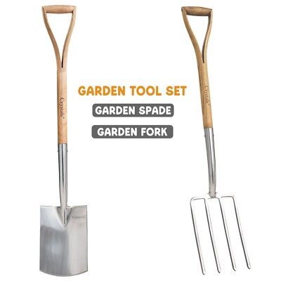 2 Stück Gabel + Grabspaten Kohlenstoffstahl Garten Rasen Boden robust Schaufel Bagger