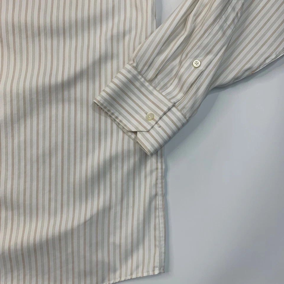 Camisa Joseph Abboud Para Hombres 17.5 ALTA Blanca Beige Rayas Sin Hierro Vestido Abotonado Foto 3 de 4
