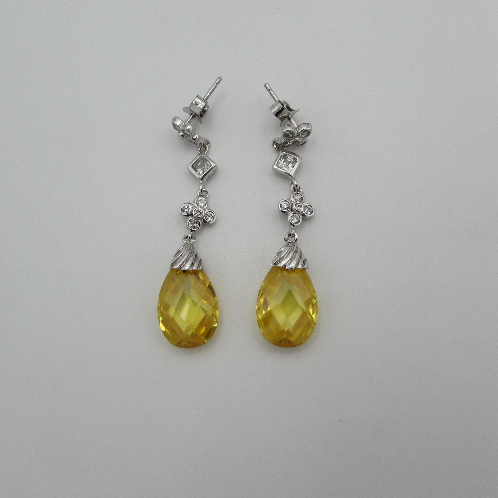 Sterling silver dangle post earring with yellow z… - image 1