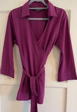THE J.PETERMAN CO. WOMEN'S L PURPLE CROSS BODY WRAP SHIRT BLOUSE, SUPIMA, NWOT