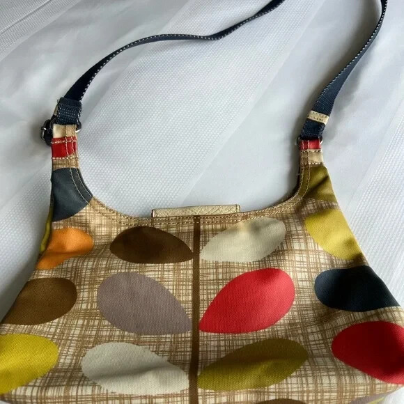 Orla Kiely 2wayショルダーバッグ Original Orla Kiely Shoulder Bag Leaves Blue Tan Red Key Chain