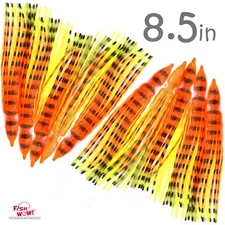 10pcs Fish WOW! Orange Tiger 8 1/2" Squid Skirt 8.5 in Hoochies Crinkle Octopus