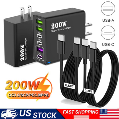 200W Super Fast Type C Charging Wall Charger For Samsung/iPhone/Motorola/Google