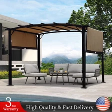 12 x 9 ft Outdoor Pergola Patio Gazebo Retractable Shade Canopy Steel Sunshelter