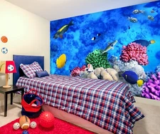 3DBlue Sea Fish G8150 Wallpaper Wall Murals Removable Self-adhesive Honey