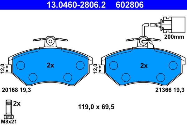 ATE Bremsbelagsatz Scheibenbremse 13.0460-2806.2 FüR 1H2 Vento VW Golf 1H1 3 GTI-image