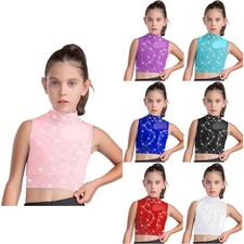 Girls Crop Top Practice Vest Keyhole Back Bra Dance Glitter Training Workout