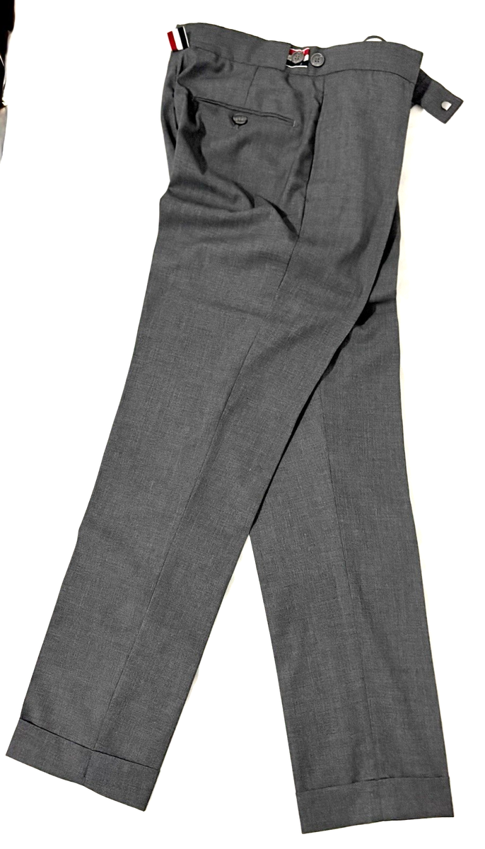 THOM BROWNE PANTS BUTTONED WAISTBAND, CUFFED, GRAY MADE IN JAPAN 1
