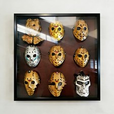 Friday the 13th Jason Voorhees Mask Collection in Shadow Box Frame Horror Decor