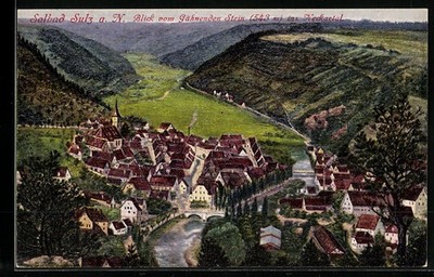 Solbad Sulz a. N., view from the yawning stone into the Neckar Valley, postcard 