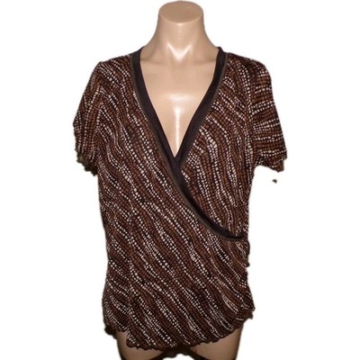 Lane Bryant Brown Black Cross Over Bust Top Size 14/16 Womens Short Sleeve