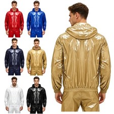 Hombres Chaquetas Brillante Impermeable Cremallera Completa Impermeable Cremallera Abrigo con Capucha Prendas exteriores