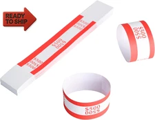 Pack of 100 Currency Straps Money Bands, Self Sealing Money Bill Wrappers (Red $