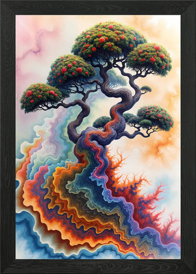 Abstrakter Baum mit bunten Schichten gerahmtes Wandbild Poster Leinwanddruck Bild