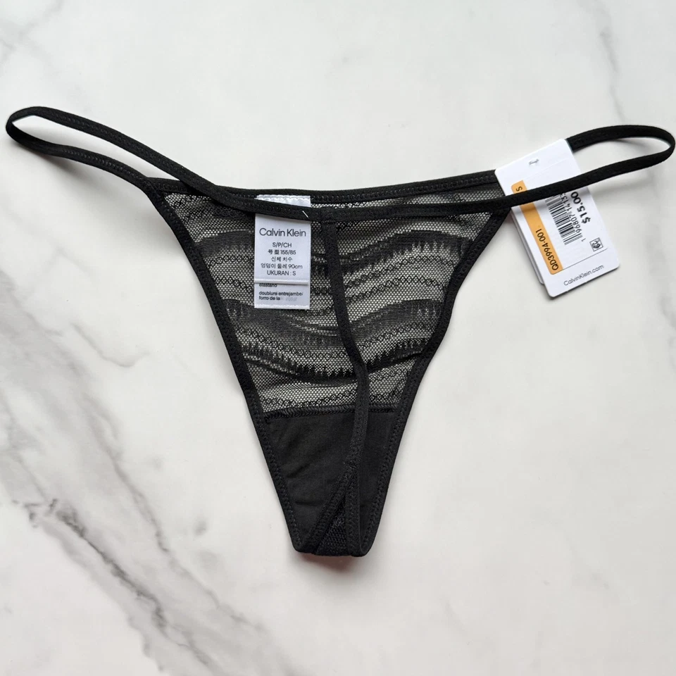Tanga de encaje Calvin Klein negro talla S Foto 2 de 4