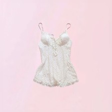 Cinema Etoile Ivory Vintage Floral Lace Ruffle Lingerie Princess Coquette Large