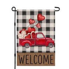 Valentines Day Truck Garden Flag 12 18 Inch Double Sided for Outside Red Hear...