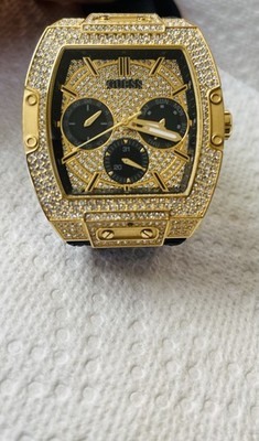 GUESS Gold Tone Multi-Dial Water Resistant Stainless Steel Black Rubber Watch
