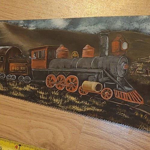 Vintage handbemaltes Sägeblatt alte Landbahn Szene B&O Eisenbahn Künstler signiert BW - Bild 15 von 15