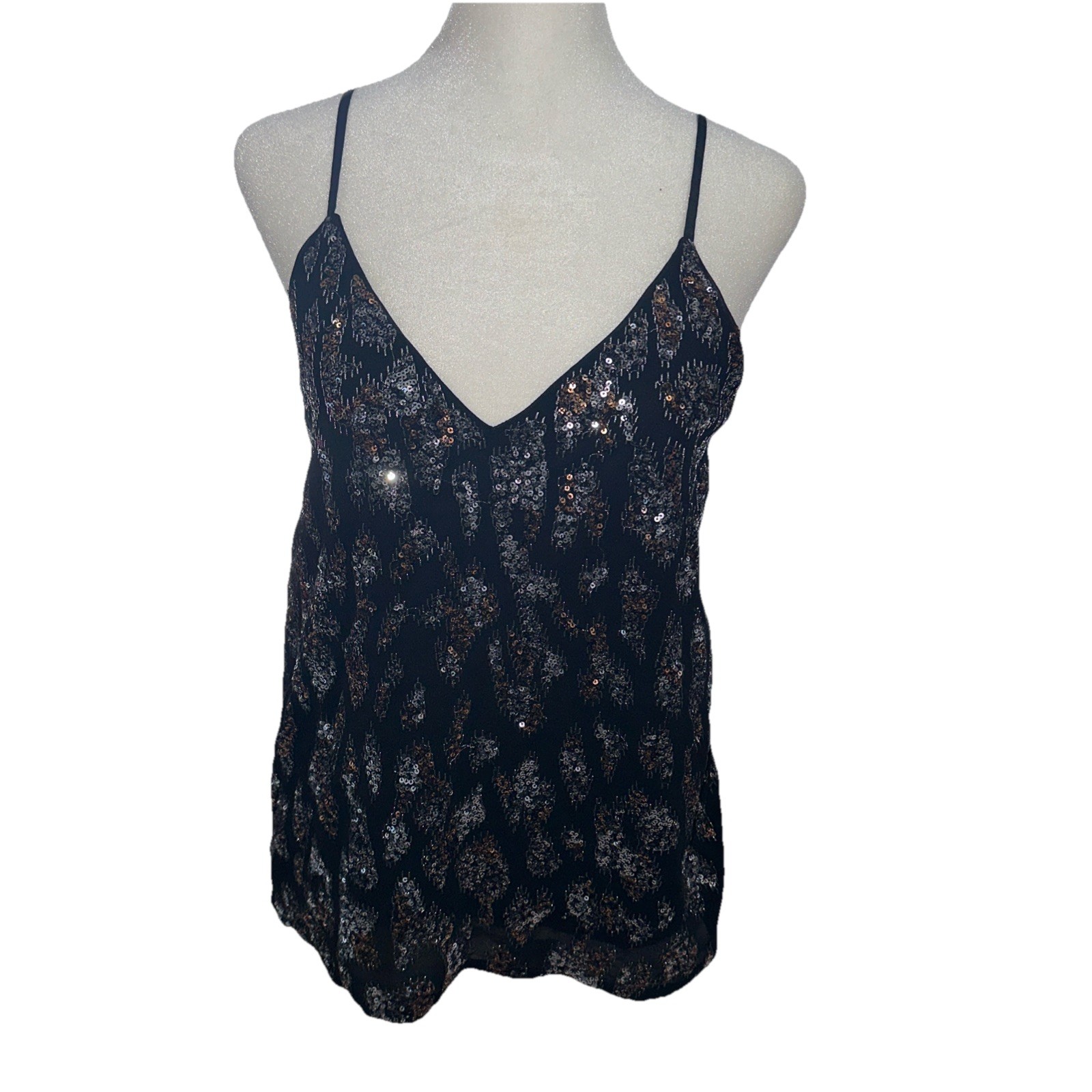 Express Sequin Black Spaghetti Strap Sleeveless V… - image 1