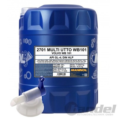 20 L MANNOL MULTI UTTO WB 101 HYDRAULIKÖL MINERALISCH passend für API GL4 