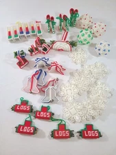 Handmade Christmas Ornaments Cross Stitch Candle Bell Skates Lot 44 Vtg OOAK