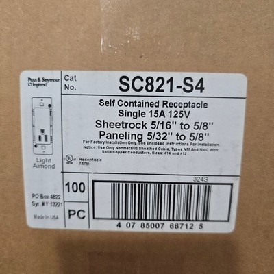 *100 QTY* P&S Slater Legrand DRYWALL Self Contained SCR SC-821 15A Single Outlet